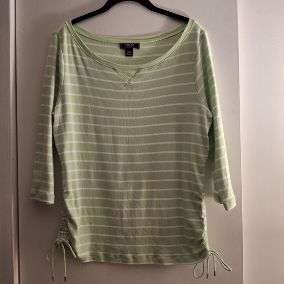 Chaps Green And White Striped Women's Top With Bottom Ties - Picture 1 of 7